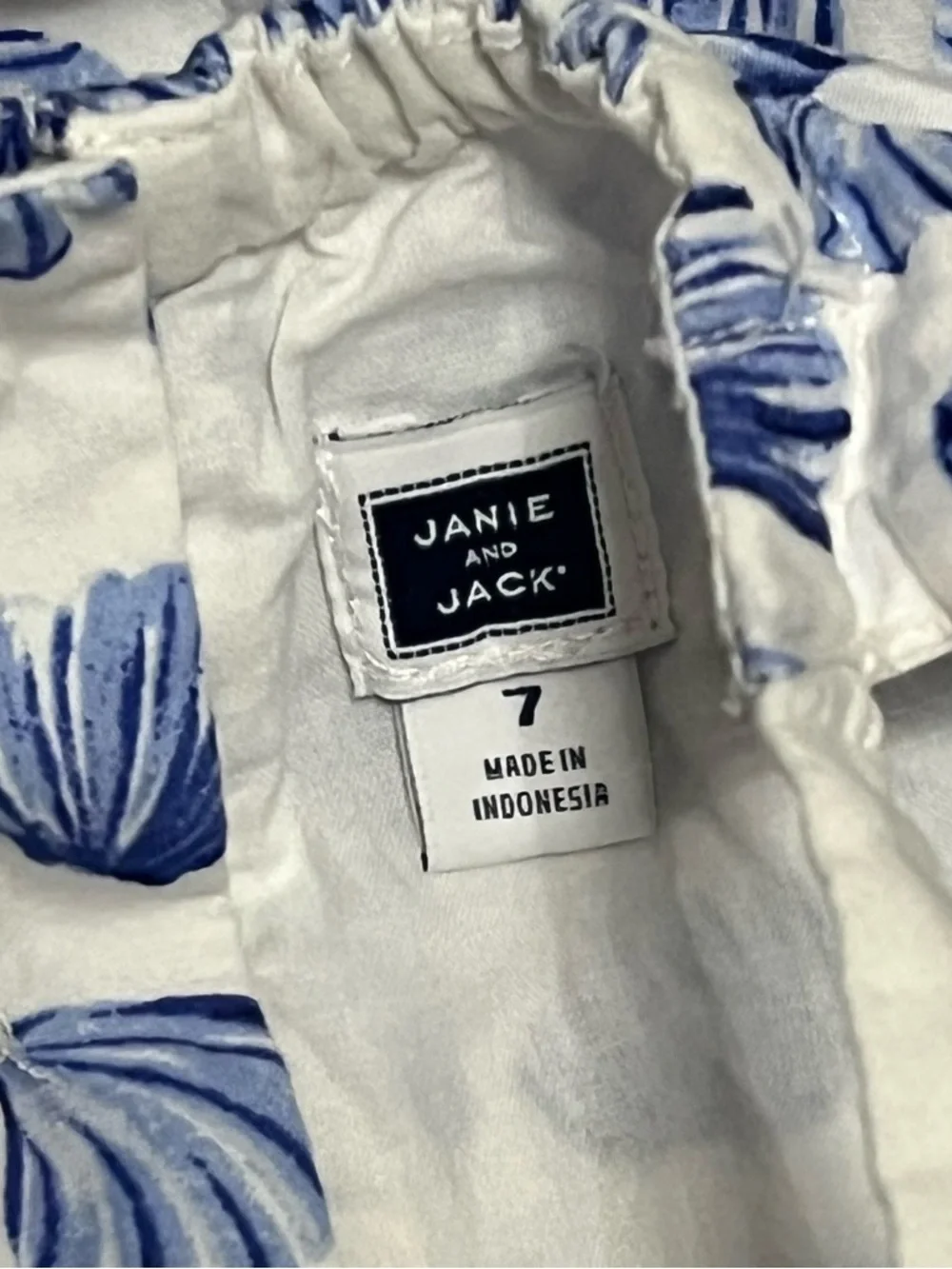 Janie & Jack Girls Size 7 Blue & White Seashell Dress Beach Nautical 100% Cotton